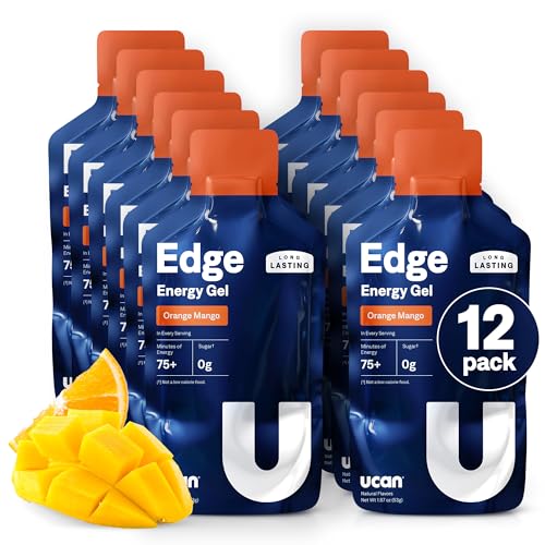 Image of UCAN Edge Energy Gel Shots, Orange Mango (12, 2 Ounce Packets) for Running, Training, Workouts, Fitness, Cycling, Crossfit | Sugar-Free, Vegan, & Keto Friendly Energy