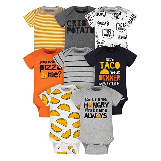 Onesies Brand Baby Boys' 8-Pack Short Sleeve Mix & Match Bodysuits, Grey Hungry, 0-3 Months