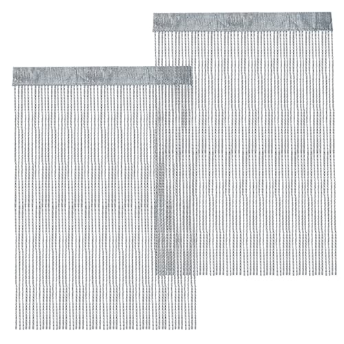 XRPRPX Cortinas de Puerta de Cocina, 2 Cortinas de Tiras para Puerta de 90 x 200 cm Cortina Decorativa Plateada Brillante Cortinas de Hilos para Puerta y Ventana para Balcón Habitación