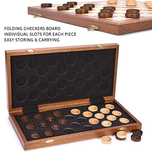 Vamslove Z2110 14Inch Checkers Folding Wooden Game Set, 8X8 Classic Checkerboard International Checkers Draughts Board 64 Square thumb #1