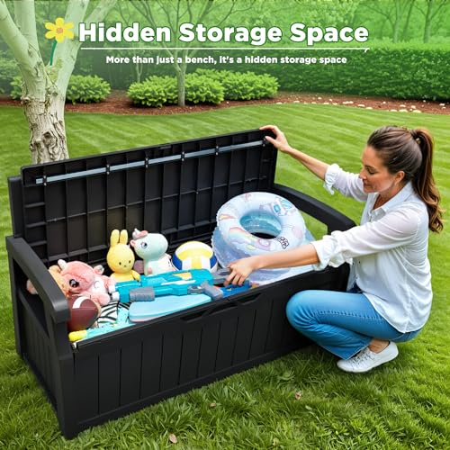 Greesum-80-Gallon-Storage-Bench-Outdoor-Deck-Box-with-Armrest-Patio-FurnitureLockable-Waterproof-and-UV-Resistant-Suitable-for-Garden-Pool-Black Greesum 80 Gallon Storage Bench Outdoor Deck Box with Armrest Patio FurnitureLockable Waterproof and UV Resistant Suitable for Garden Pool Black