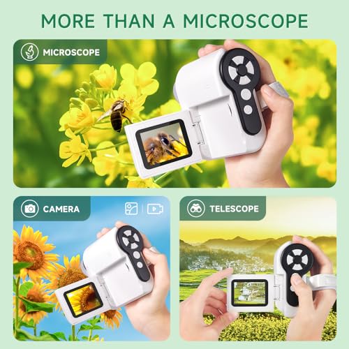 Image of Microscope for Kids, [3-in-1] 1000X Handheld Mini Scope with 2 inch LCD Screen, Portable Miniscope for Kids 8-12 Halloween Christmas Birthday Edu Gifts, 32GB TF Card Included