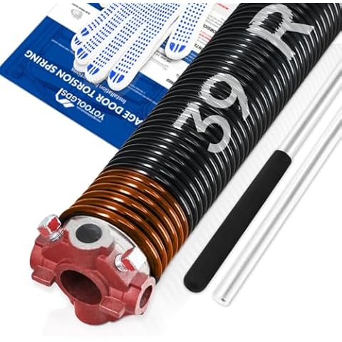 YoToolGDS Right Hand Wind（Red Cone） 2" Garage Door Torsion Spring with Non-Slip Winding Bars & Gloves, High Precision Electrophoresis Black Coated, for Replacement, MIN 16,000 Cycles (0.273x2''x39'') Cover