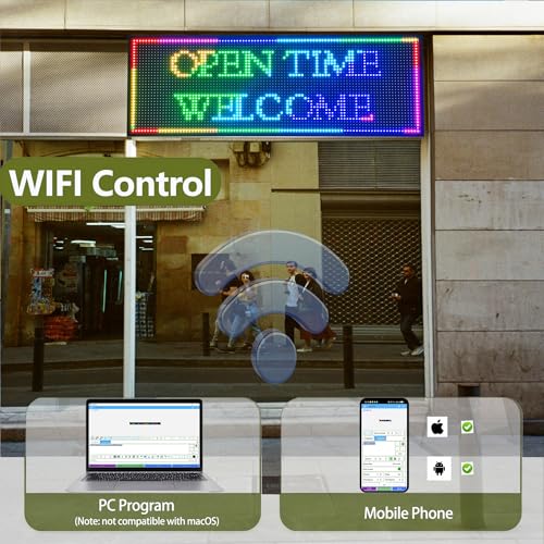 Image of P10 Outdoor Programmable Scrolling LED Sign 39 inchx14 inch Full Color WiFi Custom Banner Display High Brightness Open Sign IP65 Waterproof Digital Message Board for Business Advertising