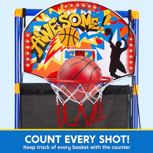 Image of JOYIN Sports Toy LED Lightscore Arcade Basketball Game Set for Kids Ages 3+ - Includes Electronic Scoreboard, Cheer Sound Effects, 4 Balls & Hoop | Indoor /Outdoor for Kids | Easy to Assemble