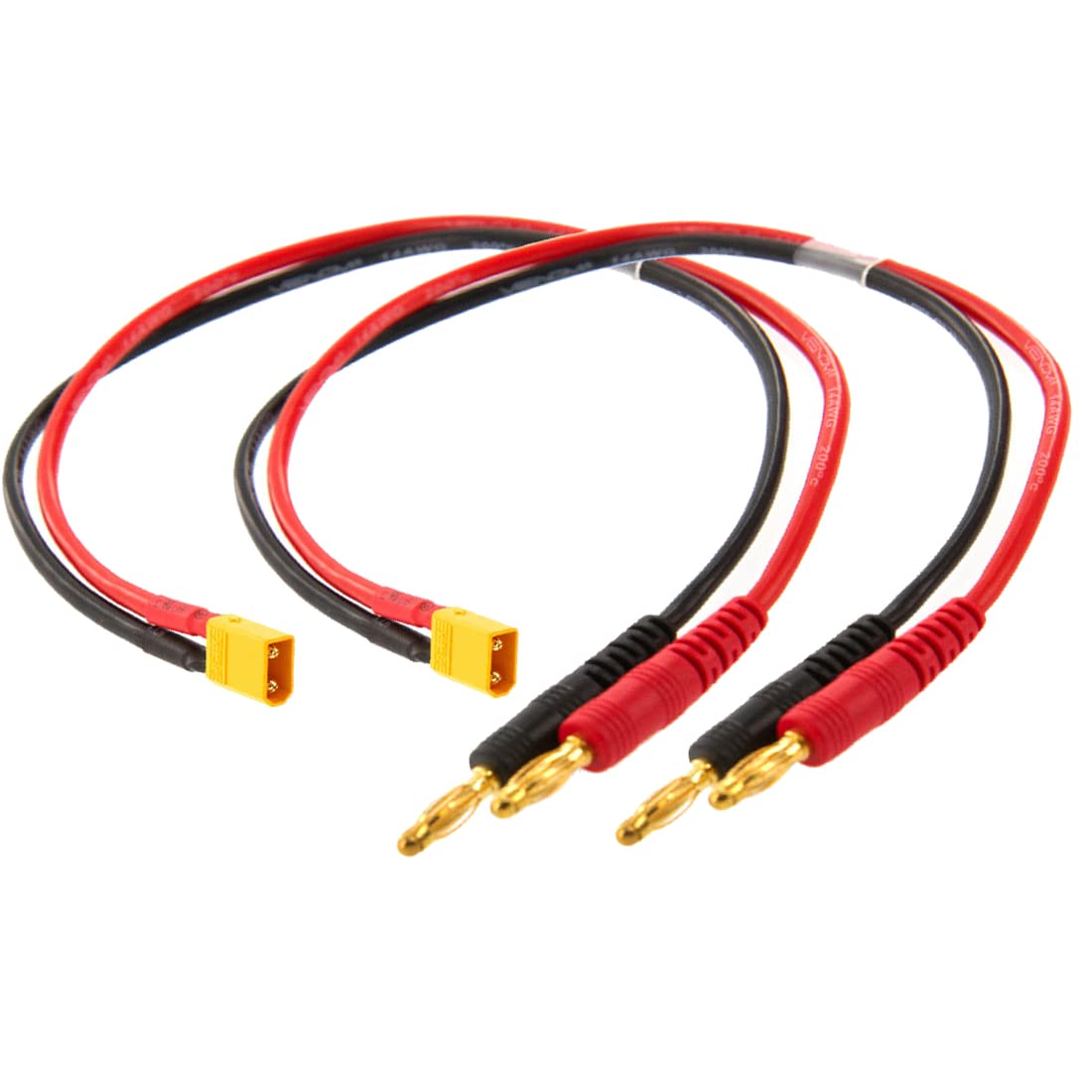 2pcs XT30 Male Connector to 4MM 4.0MM Banana Plug Bullet Male Connector RC Adapter Cable 30CM 16AWG for RC Helicopter Quadcopter Battery