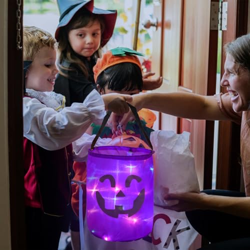 VEYLIN Light Up Halloween Candy Bags,2 Pieces Purple Light Up Halloween Party Gift Bags Trick Or Treat Bags Candy Bucket Party Supplies Gift Bags for Kids - Image 7