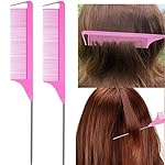 8Pcs Hair Brushes Set with 4Pcs Topsy Hair Tail Tools 1Pcs Bristle Teasing Hair Brush 1Pcs Edge Control Brush 2Pcs Metal Pin Rat Tail Combs for Woman Girl Styling,Edge&Back Brushing Pink - Image 4