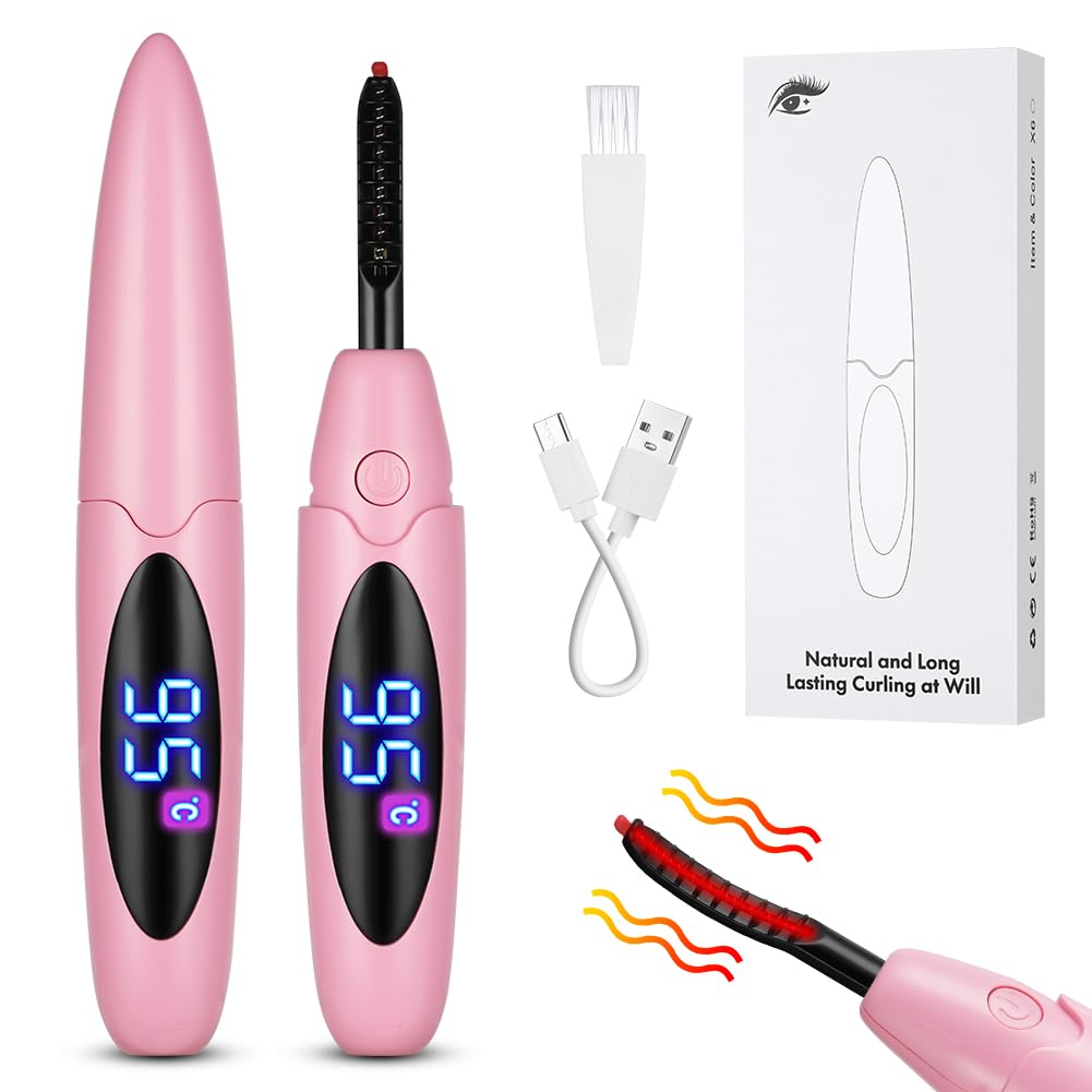 LOPHE Wimpernzange Beheizbar, Elektrische Wimpernzange Wimpernbürste mit 3 Temperaturmodi, 10s Schnelles Aufheizen Wimpern Curler Anti-Verbrennung, für alle Wimpern(#A-Rosa)