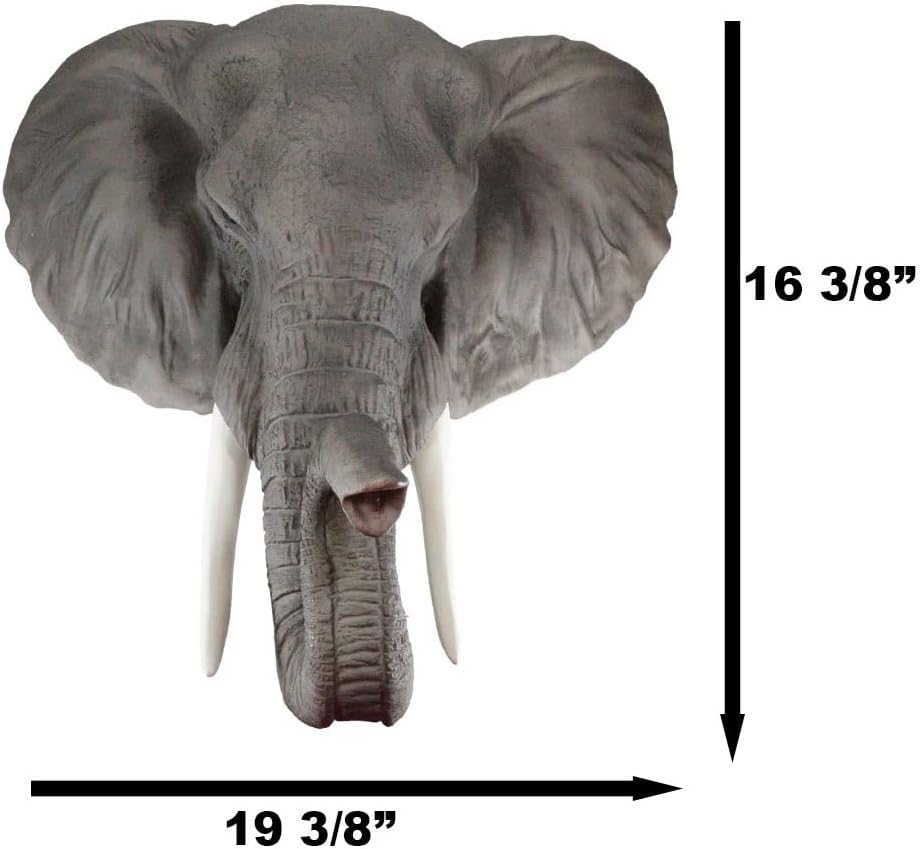 Ebros Large 19"Wide Majestic Safari Pachyderm Male Tusked Elephant Hanging Wall Head Decor Sculpture Plaque Auspicious Symbol Of Nobility Strength And Prosperity Wildlife Elephants For Nature Lovers