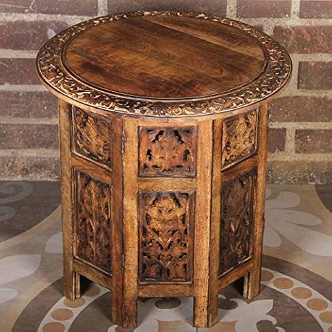 Mesa auxiliar oriental Soumaya de madera maciza tallada a mano Cover