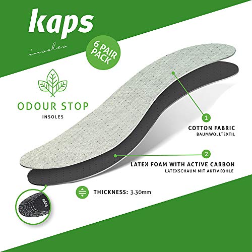 Image of 6 Pair Pack Anti Odour Shoe Insoles Set with Odor Eating Charcoal | Shoe Inserts | Kaps Odour Stop | Cut to Size (Pack of 2)