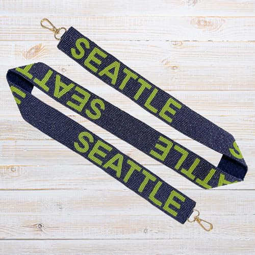 Seattle Blue Beaded Purse Strap Green Letters 49” Length Pro Football Stadium Approved Clear Bag Sea Hawks Gold Hardware Sports Division West3