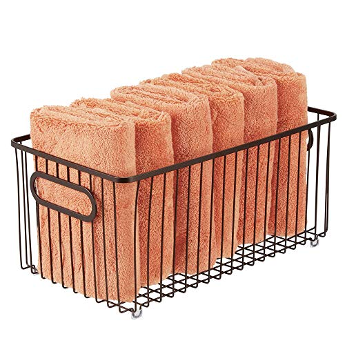 mDesign Metal Bathroom Storage Organizer Basket Bin - Farmhouse Wire Grid Design
