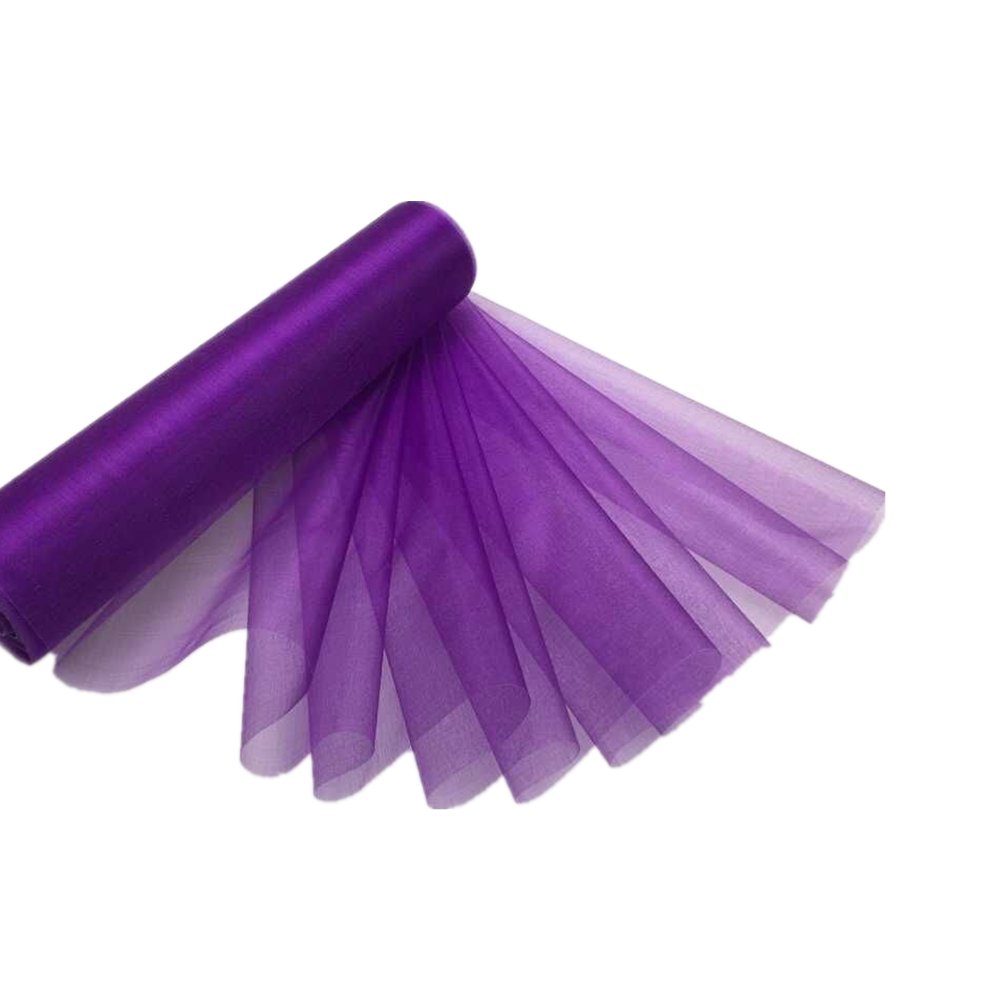RayLineDo® 50cm X 50M Organza Roll Soft Sash Fabric Wedding Chair Cover Bows Table Runner for Party in Royal Purple