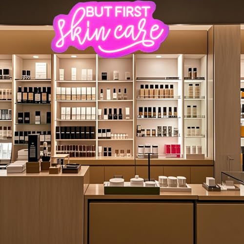 Image of But First Skin Care Neon Sign Pink Wall Decor for Beauty Salon Spa | Cosmetic Salon Aesthetic Center Salon Door Decorative Acessories, Spa Day Gifts for Women