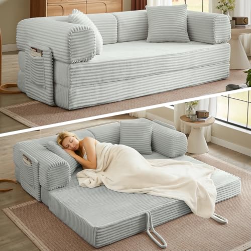 AUGOP Boneless Folding Couch Sofa Bed, Light Grey, 81