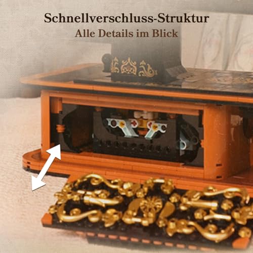 PANTASY Retro Nähmaschine Baustein-Modell, Vintage Handkurbel mit Funktionierendem Zahnrad-Mechanismus & Versteckter Mini-Schneiderei, Sammler- und Ausstellungsstück für Erwachsene