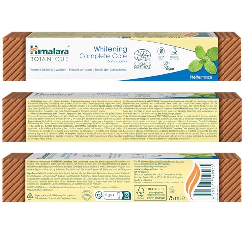 Ecocert Cosmos Natural-zertifizierte Himalaya Botanique Whitening Complete Care Zahnpasta mit Bio-Wirkstoffen, Pfefferminzgeschmack… – Ansicht 2