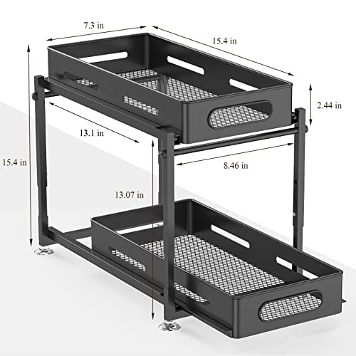 Hyseyy Metal Under Sink Organizer, 2-Tier Sliding Out Cabinet Organizer, Height-Adjustable Under Sink Organizers And Storage, Stable Storage For Bathroom Kitchen, And Cabinet, With Non-Slip Feet #TOP6