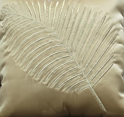 Image of Fab Nation Polyester Fabric White & Golden Combo | Decorative Cushion Covers with Golden Zari Leaf Embroidered Set of 2 for Home Decor | Throw /Pillow Cover 16x16 inches for Bedroom Sofa