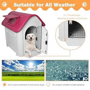 Red Sloped Roof Dog House for Small to Medium Dogs Outside, 38″ Height Plastic Puppy Shelter All Weather Pet House with Elevated-Floor Durable House with Air Vents, Up to 28lbs