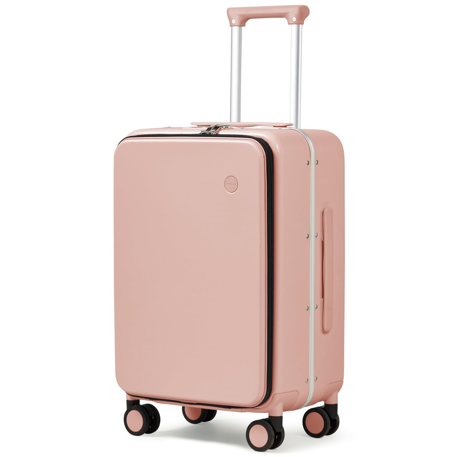 Photo 1 of [Damaged] mixi Carry On Luggage, 20'' Suitcase with Front Pocket, Travel Rolling Luggage Aluminum Frame PC Hardside with Spinner Wheels & TSA Lock and Cover - Pink