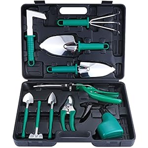eROOSY Gartenwerkzeug, Gartengeräte Gartenwerkzeug Set aus Edelstahl Gartenarbeit Set mit Koffer, Geschenk für Gartenliebhaber (Grün)