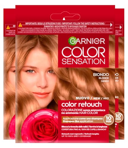 Garnier Color Sensation Color Retouch Permanente Haarfärbung, deckt 100 % weißes Haar ab, Farbe Blond – 3 Farben