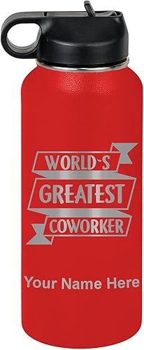 Miniatura 29 de LaserGram Personalized Water Bottle, World's Greatest Coworker, Stainless Steel Double Wall Vacuum Insulated with Flip Top Straw, Custom Engraved