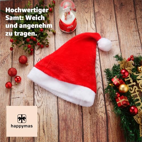 2er Weihnachtsmütze rot - unisex Größe - Nikolausmütze rot- für Weihnachten & Weihnachtsfeier & Weihnachtsmarkt - Erwachsene & Kinde
