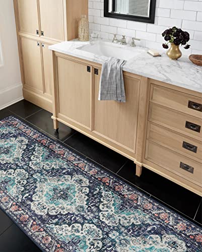 Wonnitar Bohemian Medallion Runner Rug - Washable 2X7 Long Runner Rug For Hallway Navy Blue Boho Entryway Rug Runner Non-Slip Retro Bathroom Carpet Runner For Entrance Guest Room Porch #TOP3