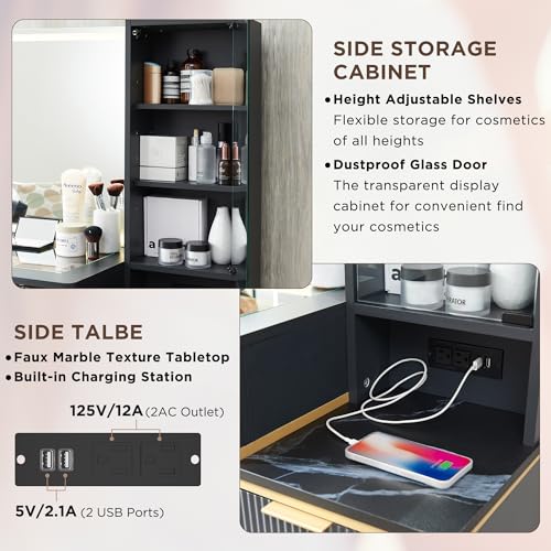 image for T4TREAM Fluted Makeup Vanity Desk with 36