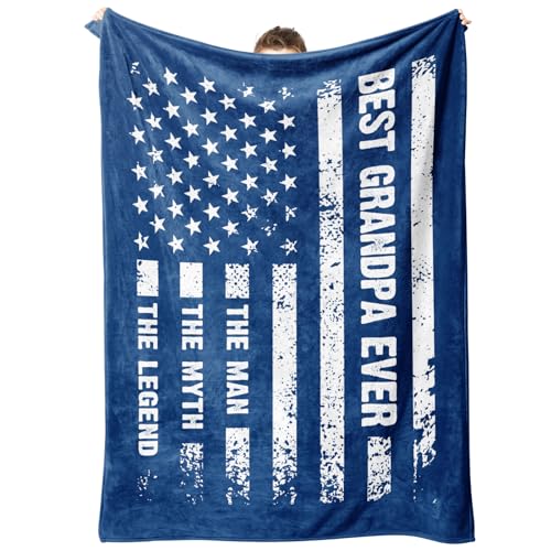 Craftique Grandpa Gifts- Flag Blanket with The Man The Myth The Legend- Christmas Birthday Presents Gifts for Grandpa Grandfather, Super Soft Grandpa's Blanket for Bed Sofa Napping Camping, 60”×50”