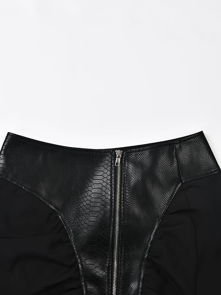 Falda Cuero Mujer Falda de Medio Cuerpo Plisada Irregular Cuero PU Negro Cintura Alta for Mujer Moda Primavera otoño