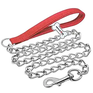 Petlicious & More Heavy Duty Dog Leash,Metal Dog Leash Dog Chain with Handle for Large Size Dogs (Size - Large, Red)