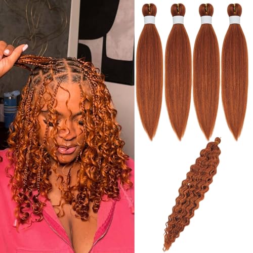 Bright Ginger Bob Braiding Hair Pre stretched Short Hypoallergenic Boho Curly Hair for Braiding Itch Free Knotless Deep Wave Braids for Black Women