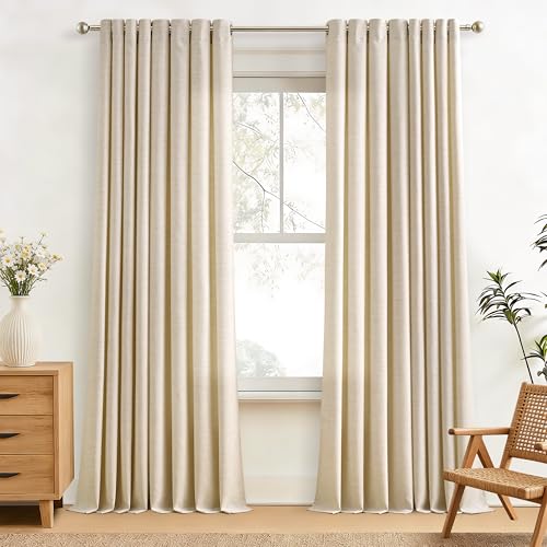 Image of Curtains 108 Inch Length Semi Sheer Thick Linen 2 Panels Oatmeal