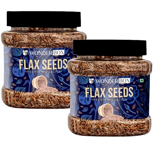 Image of WonderBox Organic Alsi Flaxseeds For Eating 500gm | Omega-3 | Hair Growth | Rich in Fiber For Weight Management | Alsi Seeds | Diet Snack | Flax seeds 500gm (Jar Pack of 2 x 250gm)