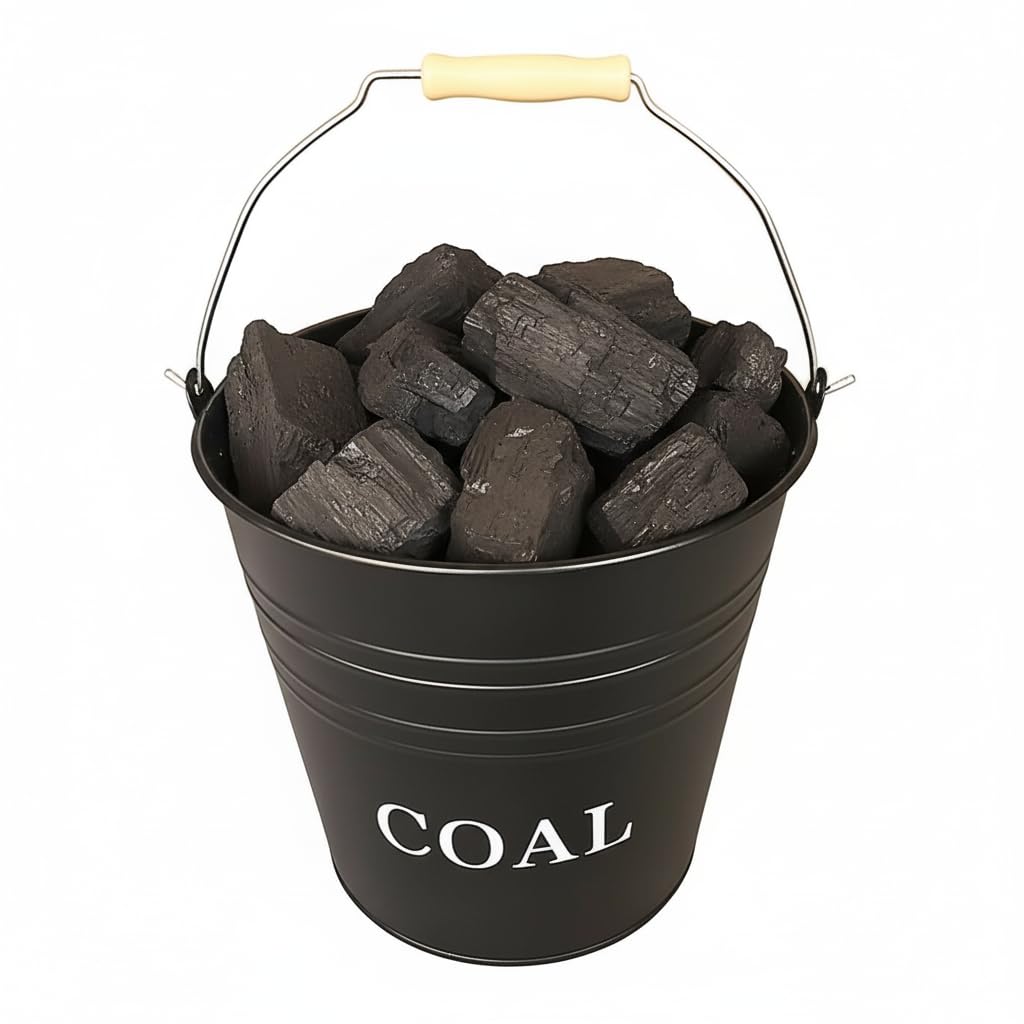 Swl Black 12L Metal Coal Bucket With Handle | Heavy Duty Ash & Coal Scuttle For Fireplace, Wood Burner & Fire Pit | Powder-Coated Steel Fuel Bucket For Indoor & Outdoor Use
