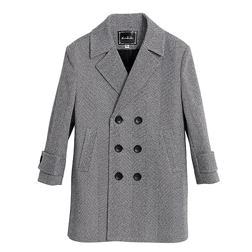 Generisch Per adolescenti ragazzi primavera inverno plaid cotone ispessito cappotto elegante tacca colletto doppiopetto cappotto vestiti cowboy romanzi rosa, grigio., 13- 14 anni