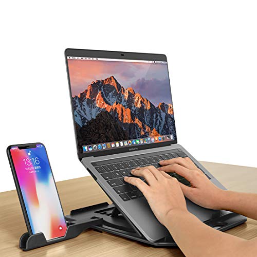 Adjustable Laptop Stand with Phone Holder 7 Angles Elevate Computer Stand Compatible with MacBook Air Pro, Dell XPS, HP, Lenovo 10-17.3inch Laptop Stand for Desk (Black)