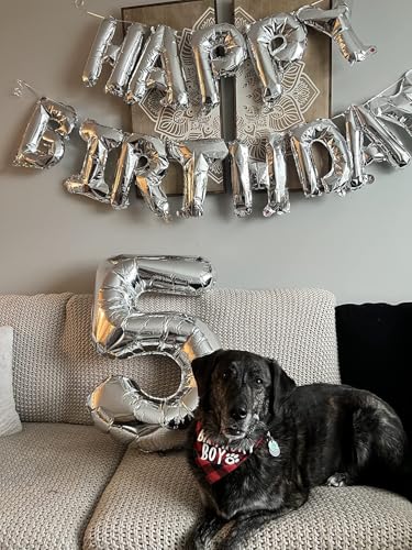 Image of Number Balloons Silver 5 Balloon 40 inch for 5th Birthday Party Decorations | Saturated Color, Large 40 inch, With Straw & Hanging Hole, For Back-To-School Season, Anniversary, Christmas, New Year