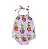 Mini honey Baby Girl Pineapple Print Backless Halter Swimwear Sunsuit Summer Beachwear Outfit (6-9 Months, Lilac)