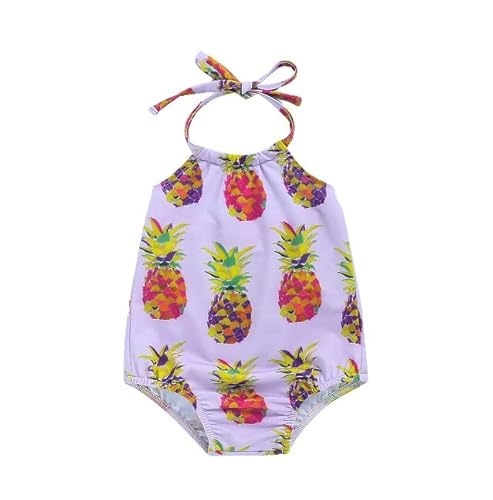 Mini honey Baby Girl Pineapple Print Backless Halter Swimwear Sunsuit Summer Beachwear Outfit (6-9 Months, Lilac)