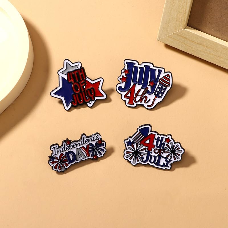 Image of 1-4Pcs Independence Day Badge Pins Brooch for Men Women 4th of July White Blue Red USA American Flag Lapel Pins American Star Pins Patriotic Brooch Jewelry