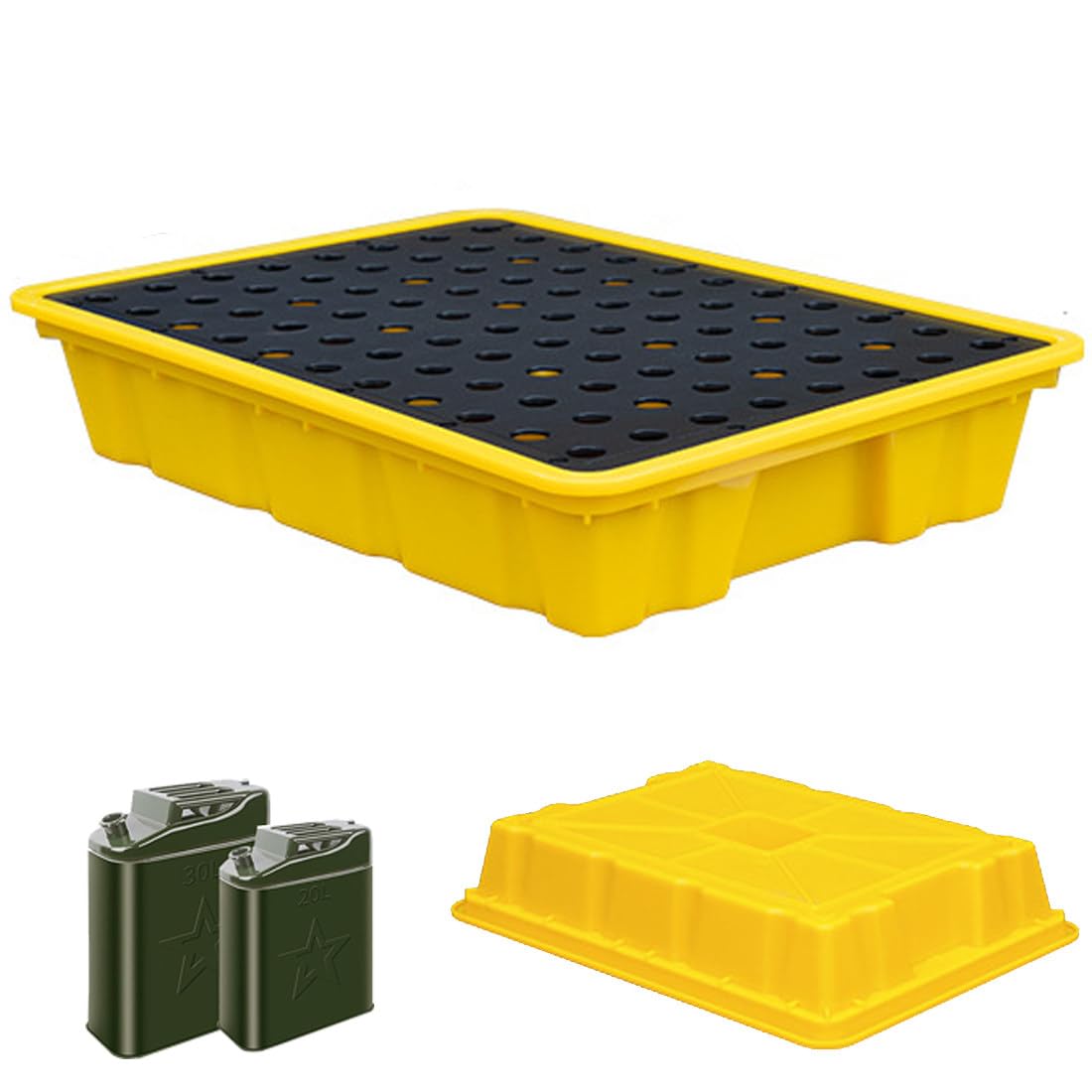 QUSYZD Industrial Spill Containment Pallet for Oil Drums, Nestable Leak-Proof Tray, Detachable Anti-Slip Polyethylene Platform with Drain, 67x67x15cm Garage Storage,50 * 36 * 10cm
