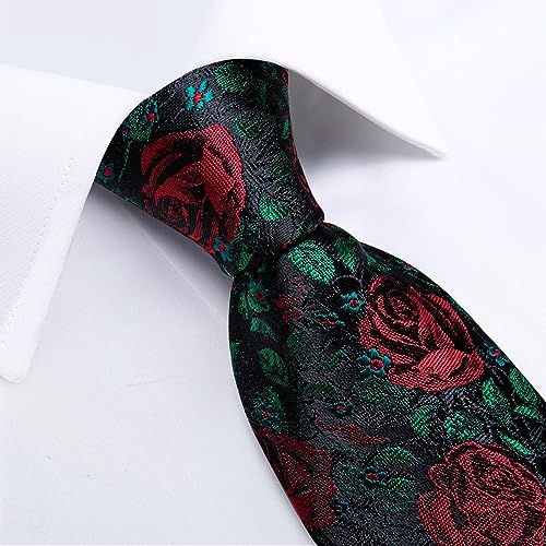 Image of DiBanGu Paisley Ties for Men Silk Necktie and Pocket Square Cufflinks Tie Clip Set Woven Classic Mens Tie for Wedding Party