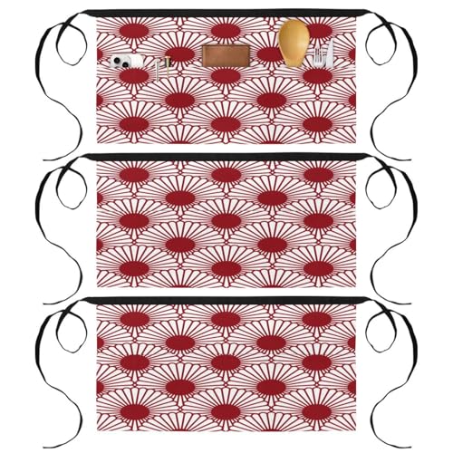 Demi-tablier court à motif chrysanthème japonais doté de 3 poches de rangement