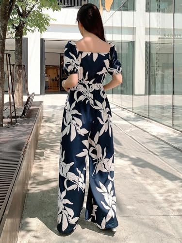 Image of LITZO Dress for Women | Long Rayon Dress for Women's | Floral Wide Leg Long Jumpsuit with Pockets | Regular Jumpsuit for Women (137-138)